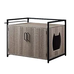 unipaws Cat Litter Box Enclosure with Metal Frame, Privacy Cat Washroom Bench, Litter Box Hidden, Pet Crate with Iron and Wood Sturdy Structure, Cat House Nightstand