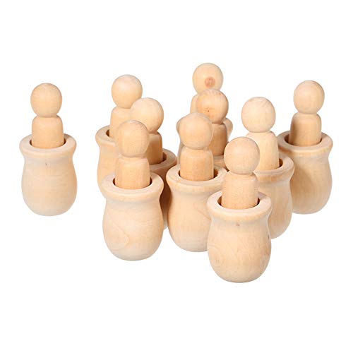SODIAL 10Pcs Wooden Peg Dolls Unfinished Crafts Diy Paint Stain Kid'S Party Favor Wedding Home Decor Wood Craft People Nesting Set