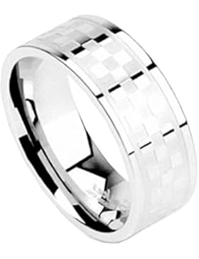 Piersando Band Ring aus Edelstahl Poliert Silber mit Schachbrett Karo Muster 8mm Breit Bandring für Herren und...