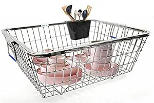 Planet High Grade Stainless Steel Dish Drainer Basket for Kitchen/Dish Drying Rack/Bartan Basket (Size:48x37x20 cm)