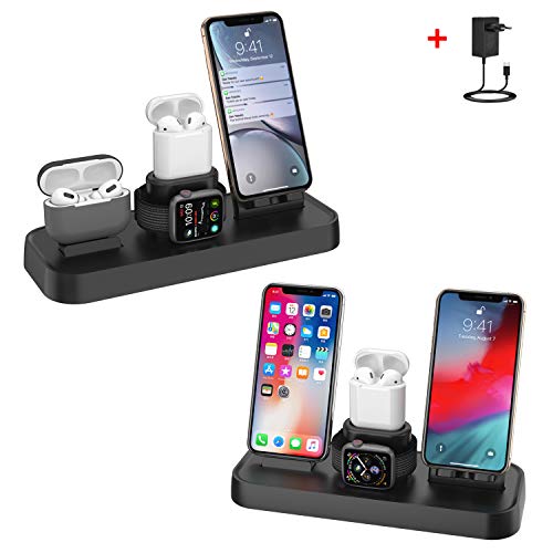 bossgo Ladestation Ständer für A pple Watch,4 in 1 Fast Qi Wireless Charge Charging Stand für i Phone AirPods i Watch Series 1/2/3/4, für Phone X, für Samsung GalaxyS8/S8 and Andere Qi-Enabled Geräte