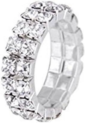 fashionjewellery4u Stretch Adjustable Crystal Diamante Double 2 Row Ring for Wedding Bridesmaid Women Girls