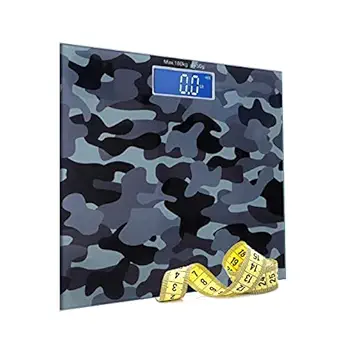 Prifix Electronic Thick Tempered Glass LCD Display Digital Personal Bathroom Health Body Weight Weighing Scales For Body Weight, Weight Scale Digital For Human Body (Black Camo)