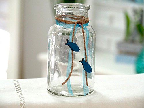 2 Vasen ISAAK Petrol Blau Fisch Vintage Kommunion Konfirmation Tischdekoration - 3