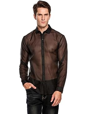Herren Shirts Tops Transparent Mesh Langarm Shirt Party Shirt Reizwäsche