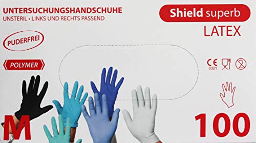 Preisvergleich Produktbild Shield Superb Weiss Latex Handschuhe Texturiert Puderfrei 100Stk. (M)