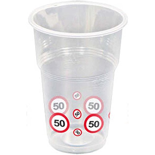 Amakando Decorative party mug road sign 50th birthday cup traffic sign 350 ml Party cup jubilee plastic jar Mug birthday mug Reusable tableware anniversary deco jubilee articles