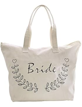 ElegantPark Bride Einkauftstasche Hochzeit Braute Canvas Tasche 100% Baumwollen Zipper