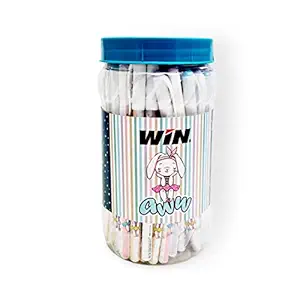 Win Aww Ball Pens Set | 50 Pens Jar, Blue Ink | Assorted Colours, Cute & Lightweight Design Body | Gifts for Stylish Girls & Women | Pens for Writing | 0.7 mm Tip Ball Pens Pack | Smooth Writing Pastel Pens | Stationery Set for Students | Pens Blue Ink Set for Girls |