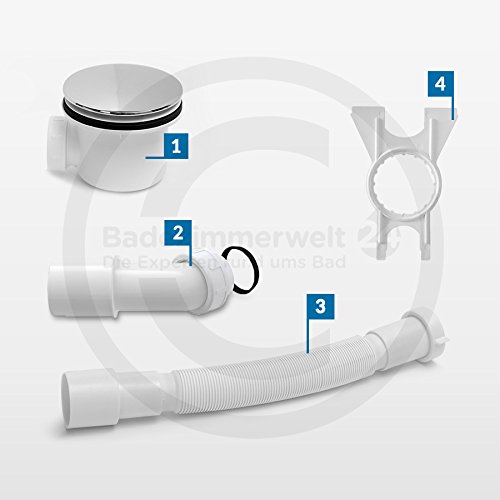 AQUABAD® Trapflex Ablaufgarnitur Set Standard Chrom inkl. Ø90mm Siphon, Ablaufbogen und Flexanschluss - 5