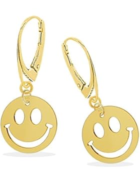 GH1a Smiley Brisur Ohrringe 925 Echt Silber + 24K Vergoldet Mädchen Damen Ohrhänger