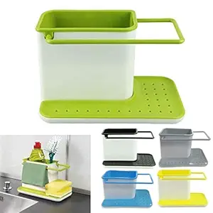 volo 3 in 1 Kitchen Sink Organizer for Dishwasher Liquid, Brush, Cloth, Soap, Sponge, etc. - (Pack of 1) color: Random Colour