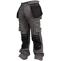 newfacelook Hommes Travailler Cargo Pantalon Genou Holster Poche Gris W38-L34
