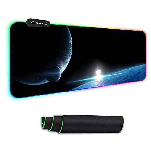 Large RGB Gaming Mouse Mat Pad- Reawul 14 Modes Oversized Glowing Led Extended Mousepad, Anti-Slip Rubber Base and Waterproof Surface, Extra Large Keyboard Mouse Mat - 800 x300 x4 mm