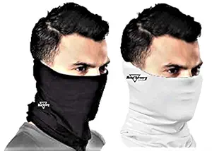 HeadTurners Unisex Neck Gaiter Headband Bandana for Dust & Sun Protection - Face Cover/Scarf for Hiking, Cycling & ATV Riding - Breathable Summer Polyester Headwear (Free Size)- Black and White