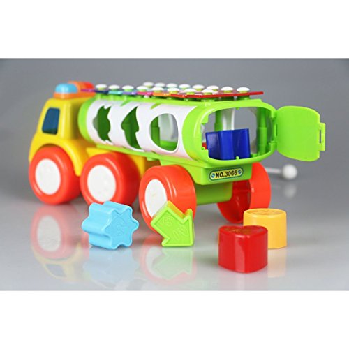 Itian 3 in 1 Kinder Traktor Kunststoff-Spielzeug-Xylophon mit Musik Form Sorter (Blau / Grün Farbe gelegentlich) - 6