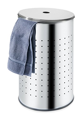 Wäschetonne Wäschesammler Wäschekorb BARREL | Edelstahl glänzend | ca. 37 Liter | 54 cm hoch
