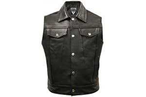Skintan Gilet Moto Homme Classique en Cuir avec Poches Noir Poitrine 2XL 46 117cm - TRUCKER