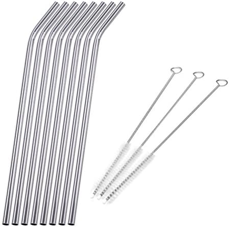 Uarter Reusable Straws Stainless Steel - 8" Metal Drinking Bend Straws Set of 8 with 3 Cleaning Brushes