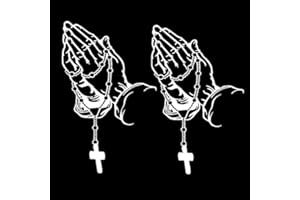 CAWHUI 2Pcs White Hands Praying Pearl Jesus Car Sticker, Personalized Rosary Car Sticker, Waterproof Christ Decal Stickers for Laptop Motorcycle Door Wall Automotive Decoration Stickers