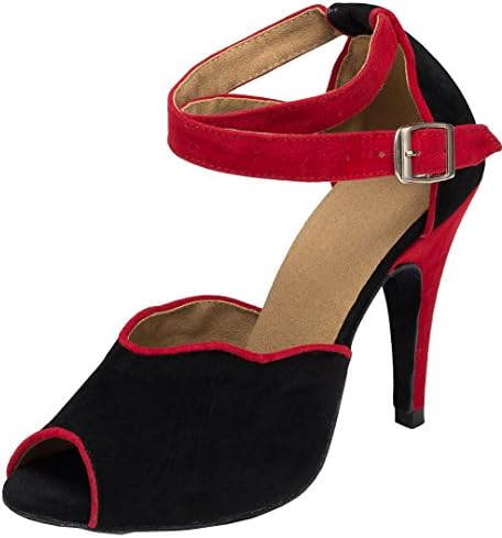 Salabobo L052 Womens Comfort Latin Tango Cha Cha Custom Heel Professional Cloth Dance Shoes Black UK 5.5(4IN)