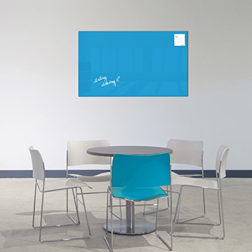Smart Glass Board ® 100 x 60 cm, Blue, Magnetic Glass Board / Dry Erase / Magnetic Pin Board + 3 Magnets + 1 Marker + 1 Board Eraser