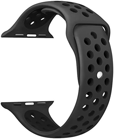 Apple Watch Band โ (Jet Black/Black) 38mm Apple watch replacement band iWatch Soft Silicone Strap 38mm/42mm For Apple Watch Sport Edition Series 1, Series 2, Series 3, S/M Size (Jet Black/Black)
