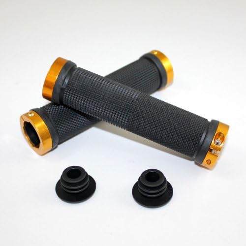 Double Lock On Locking Handlebar Grips for Cycle Bicycle MTB Mountain Bike BMX Folding Bike (Gold)