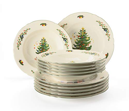 Seltmann Weiden Weihnachten 12 Piezas | Set para 6 Personas | Serie Marieluise Marfil | Servicio Incluye Cada 6 Cena, Plato de Sopa, Porcelana, Verde, 32 x 32 x 23cm