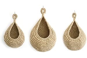 TSQZE Hängende Obstkörbe (3er-Set), Tasche Aufbewahrungstasche Hängeorganizer Tür Wand Hängender Organizer Wand Jute-hängekörbe für Kartoffeln Zwiebeln Knoblauch (Stil C)