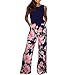 Produktbild Damen Blume Druck Jumpsuit Mit Tasche Yogogo Ärmellos Schulterfrei Overall Lang Strampler Bodysuit Hose Sommer Yoga Leggings Bodycon Hohe Taille Hosen 3/4 Sport Fitness Slim Leggins Dünne Sporthose