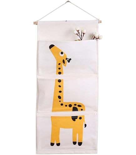 Poches De Rangement Suspendues Motif Girafe - 60x30 Cm, 3 Poches, Intérieur Imperméable, Pour Porte Ou Mur - 3