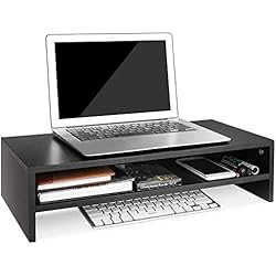 HOMFA Support pour Réhausseur Moniteur Ecran Ordinateur Portable Support de Moniteur en Bois 54x25.5x14cm (Noir)