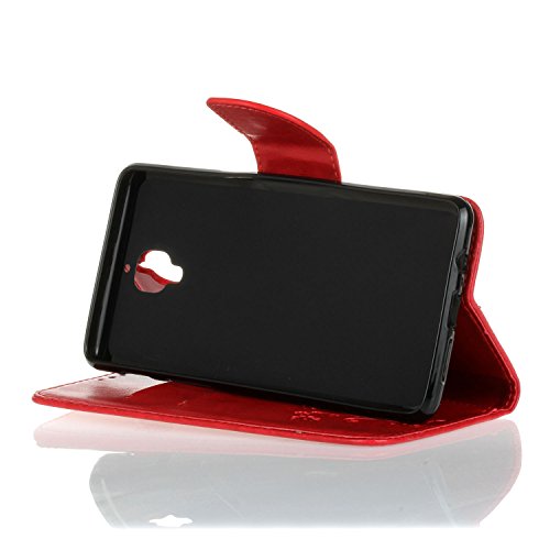 OnePlus 3 / OnePlus 3T Hülle,Cozy Hut ® Schmetterling Series Book Type Slim Fit Soft Silikon Magnetverschluss Schutzhülle PU Leder Hülle Flip Wallet Case Kunst leder Tasche Cover mit Standfunktion und Kartenfächer für OnePlus 3 / OnePlus 3T – Rote - 4