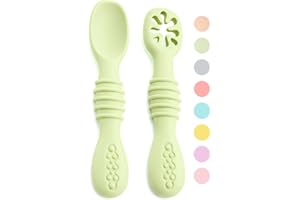 VegMai® Precucchiai per bambini. BLW Learning Spoons, Phase 1 + Phase 2. Raccomandato da nutrizionisti ed esperti di svezzamento. Rivestito in Silicone Antibatterico ed Ergonomico. (VERDE)