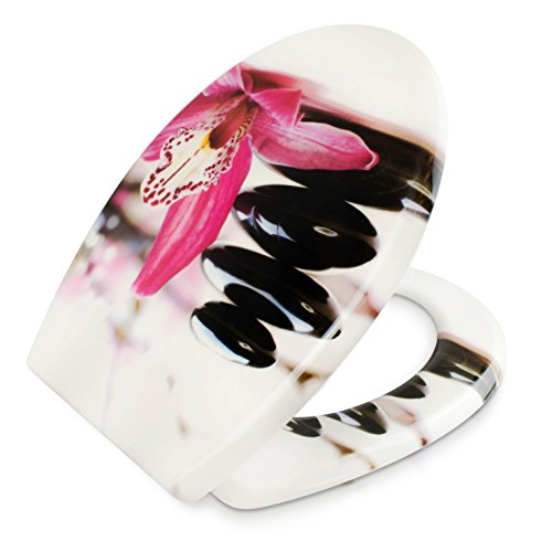WC Sitz mit Absenkautomatik – „Zen Orchidee“ Design – Toilettendeckel mit Motiv aus Duroplast inkl. Montagesatz – VENKON - 4