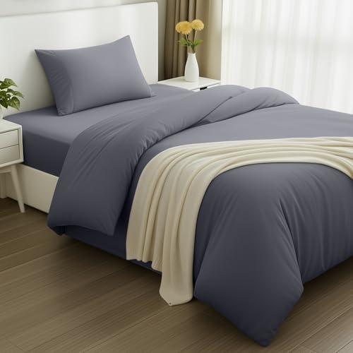 Utopia Bedding 3 Piece Single Bedding Set - Duvet Cover, Fitted Sheet with Pillow case - Soft Brushed Microfiber (Grey)