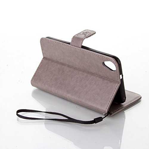 Funda HTC Desire 820 OuDu Carcasa de Billetera Casco Patr  n de Gofrado Caja Elegante Flor Mariposa Funda PU Cuero Carcasa Suave Protectora con Correas de Tel  fono Funda Arbol Flip Wallet Case Cover Bumper Carcasa Flexible Ligero Ultra Delgado Caja Anti Rasgu  os Casco Anti Choque Funda Soporte con Cierre Magn  tico y Ranura para Tarjetas - Gris-Plata  Regalo 1 Protector de pantalla 
