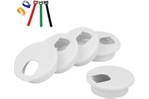 DOMI PRO DMSL Tapa Pasacables 5 Piezas, Pasacables Mesa Oficina Circular Cables Organizador Escritorio Pasacables de Plástico, Tapa Cables Blanco 50mm para Encastrar Cables Alambres USB