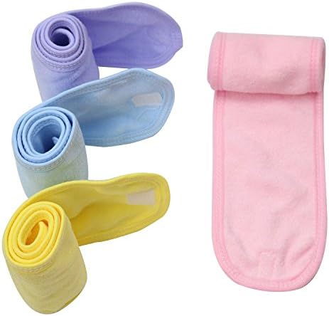 Adfun 4 Pack Premium Spa Facial Headband Head Wrap Terry Cloth Headband Stretch Towel with Magic Velcro for Shower, Makeup and Sport, 4" Wide (4 colors)