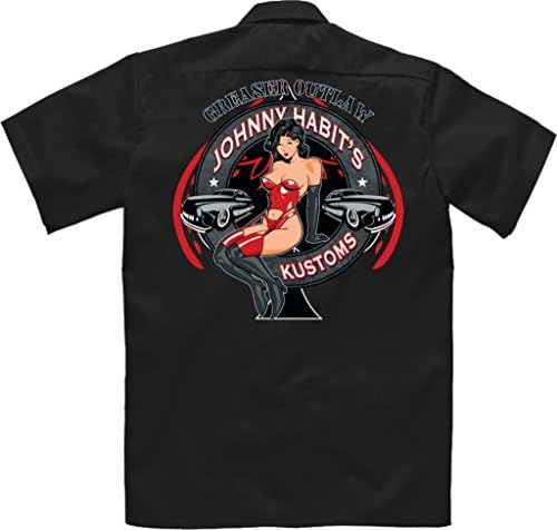 Velocitee Speed Shop Mens Mechanic Garage Work Shirt Johnny Habit's Greaser Outlaw Mercury Low Rider W17720 Black X-Large