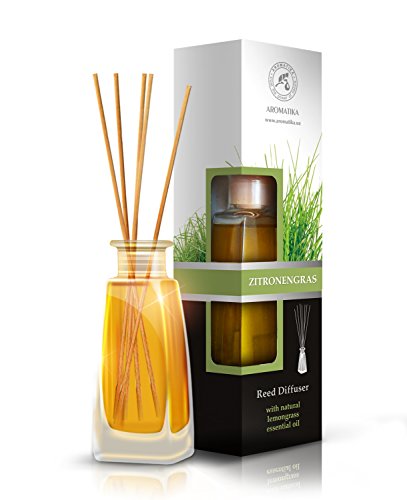 Raumduft Diffuser LEMONGRASS / ZITRONENGRAS 100ml, mit duftstäbchen /stäbchen, mit naturreines ätherisches lemongras Öl, intensiv und langanhaltend natürlicher Raumduft, 0% Alkohol, Raumduft-Set zum Aromatisieren der Innenraumluft fur Raum, Küche, Baden, Zuhause, Büro, Boutique, SPA, Fitnessclub, Restaurant, Aromatherapie, bester Raumlufterfrischer, Glas, von AROMATIKA ! Geschenkidee, Geschenk für Muttertag ! - 6