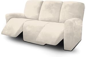 HONEYHOUSE Funda Reclinable para 3 plazas, Funda de Sillón de 8 Piezas, Funda de Silla de Antideslizante de 3 Plazas, Funda Suave de Forro Protector de Muebles Lavable con Bolsillo Lateral