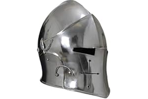 NAUTICAL REPLICA HUB Armor Barbuta Casco de caballeros templarios cruzados casco de armadura romana espartana, acabado plateado, tamaño estándar, se adapta a casi todos los adultos