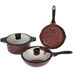 ROSSETTO Set de Wok 30cm + Poêle 28cm + Faitout 28cm, Anti-adhérent Fonte Aluminium, Tous Feux Dont Induction