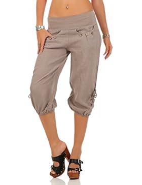 malito Damen Capri Hose aus Leinen | Stoffhose in Unifarben | Freizeithose für den Strand | Chino – kurze Hose...