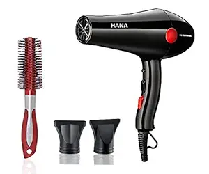 HANA Professional Hair Dryers (2000 Watts) For Women And Men and Hot And Cold Control |Round Brush (Color May Vary)