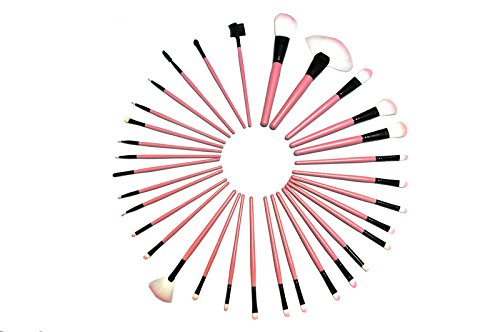 32 Piece Cosmetic Make Up Brush Set Foundation Eye Shadow Eye Browns Lips Angle Eyebrow Blusher Brushes Beautician - Pink