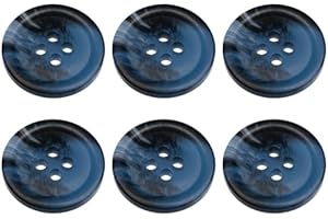 MANDITTIONS Pack of 6 Blue 20mm Round Faux Horn Sew On Plastic Buttons for Coats Jackets Cardigans Flat 4 Holes 32L