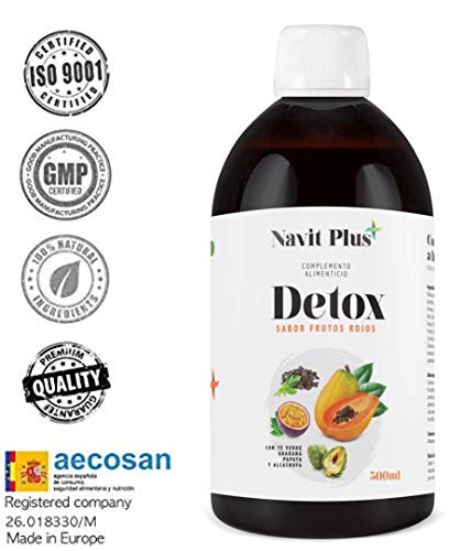 Detox dimagrante | Potente diuretico naturale liquido 500 ml gusto frutti di bosco | Formula detox drenante, antiossidante | Eliminazione delle tossine | Tè verde, guaranà, papaya, carciofo | VEGANO.